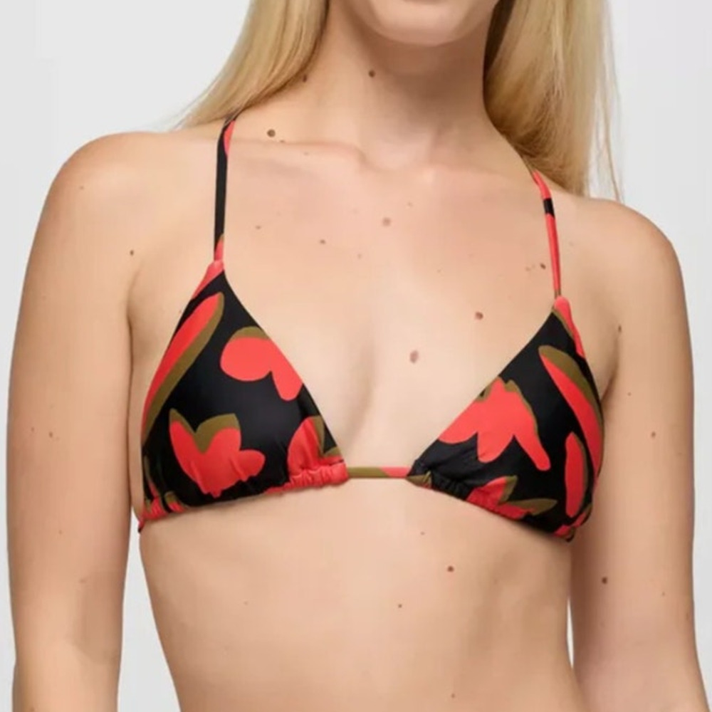 Prana Hana Highway Triangle Swim Top Women's M Rose Fire Indo Disco Crisscross